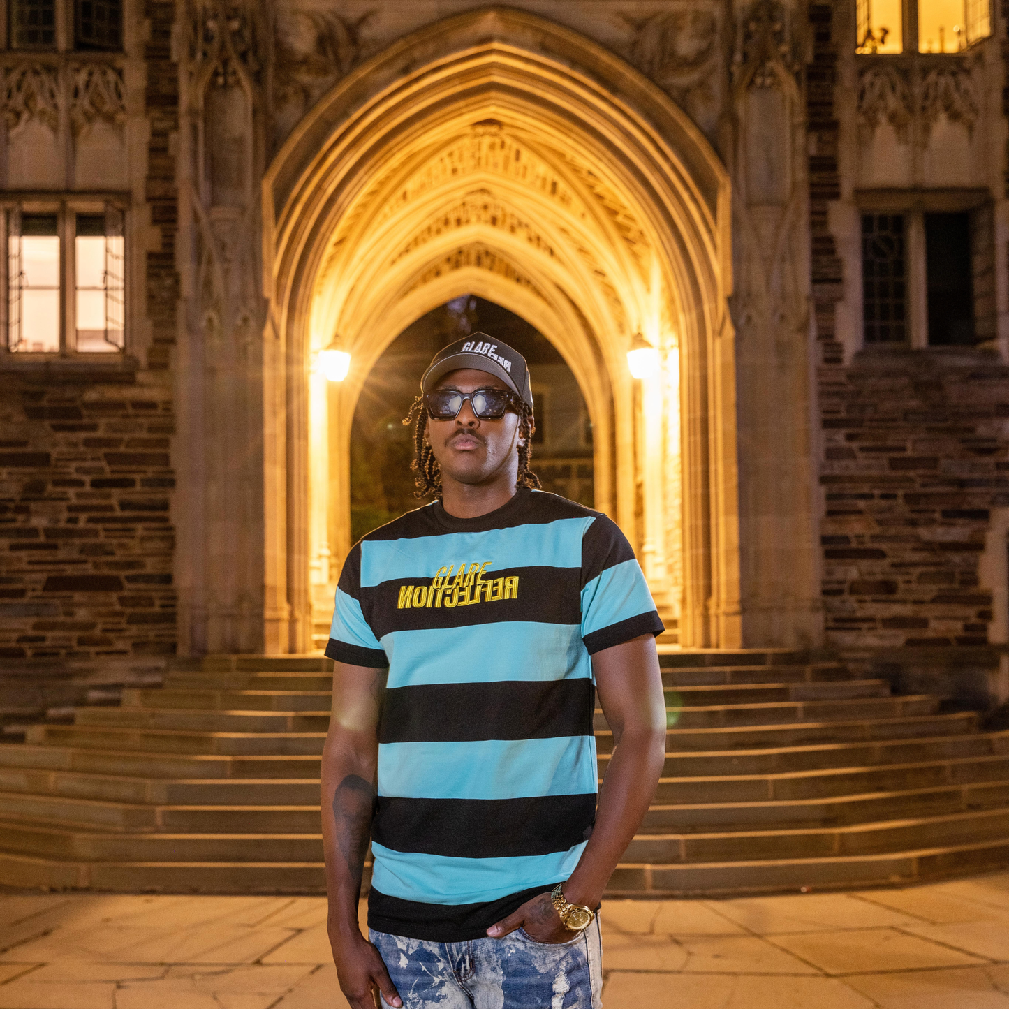 Aqua Blue and Black Striped Tee